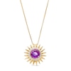 Thumbnail Image 1 of 9.0mm Amethyst and 1/10 CT. T.W. Diamond Frame Sunburst Pendant in Sterling Silver with 14K Gold Plate