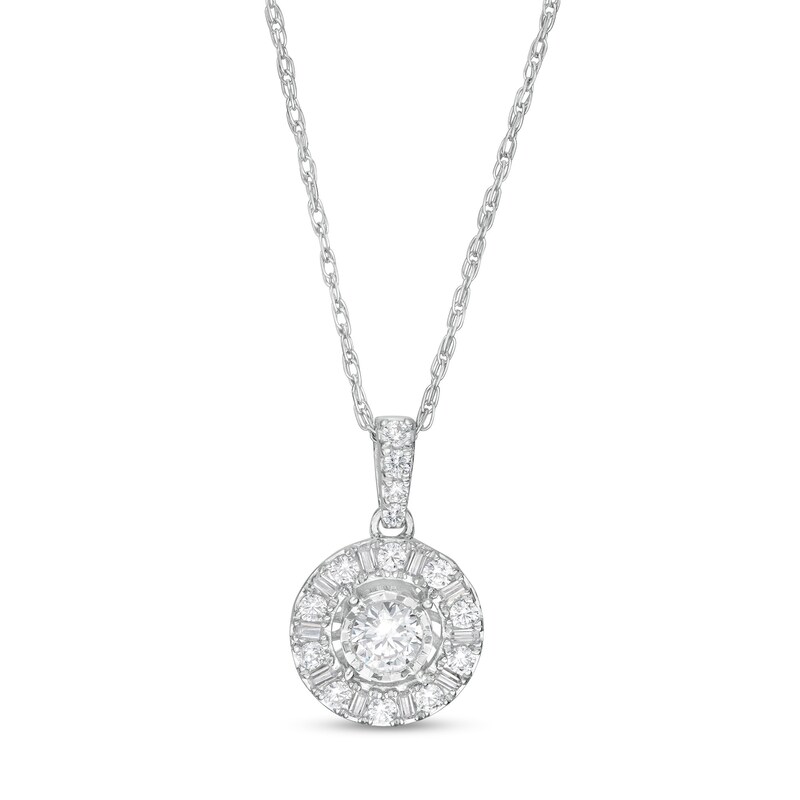 Main Image 1 of 1/2 CT. T.W. Baguette and Round Diamond Frame Pendant in 10K White Gold