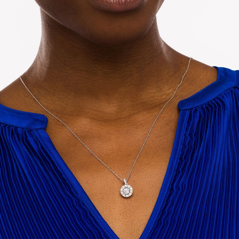 Main Image 2 of 1/2 CT. T.W. Baguette and Round Diamond Frame Pendant in 10K White Gold