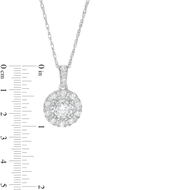 Main Image 3 of 1/2 CT. T.W. Baguette and Round Diamond Frame Pendant in 10K White Gold