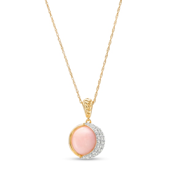 12.0mm Pink Opal and White Topaz Crescent Moon Pendant in Sterling Silver with 14K Gold Plate