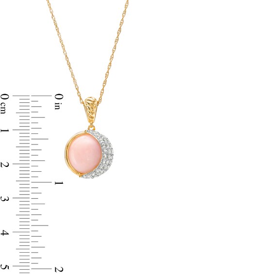 12.0mm Pink Opal and White Topaz Crescent Moon Pendant in Sterling Silver with 14K Gold Plate