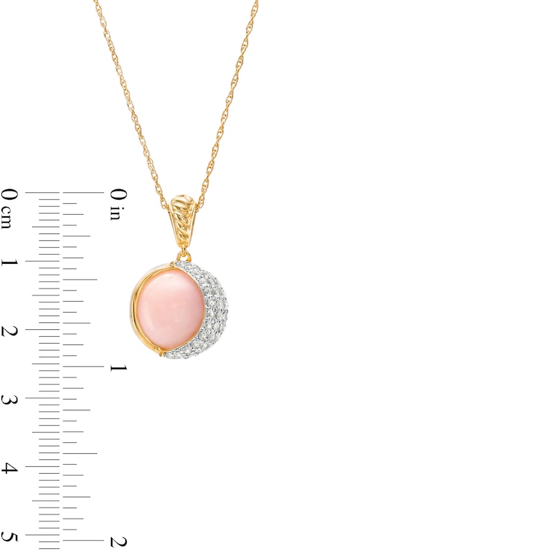 Main Image 3 of 12.0mm Pink Opal and White Topaz Crescent Moon Pendant in Sterling Silver with 14K Gold Plate