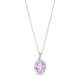 Oval Amethyst and Diamond Accent Bead Frame Twist Bail Pendant in Sterling Silver