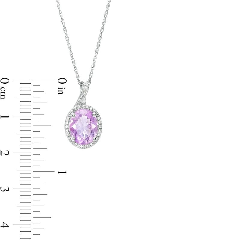 Main Image 3 of Oval Amethyst and Diamond Accent Bead Frame Twist Bail Pendant in Sterling Silver