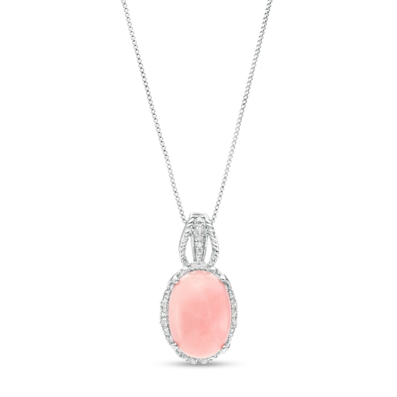Oval Pink Opal and 1/20 CT. T.w. Diamond Frame Rope-Textured Triple Row Split Bail Pendant in Sterling Silver