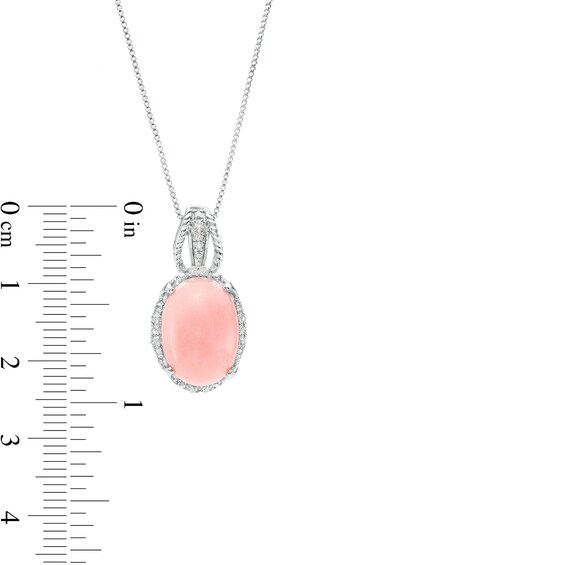 Oval Pink Opal and 1/20 CT. T.w. Diamond Frame Rope-Textured Triple Row Split Bail Pendant in Sterling Silver