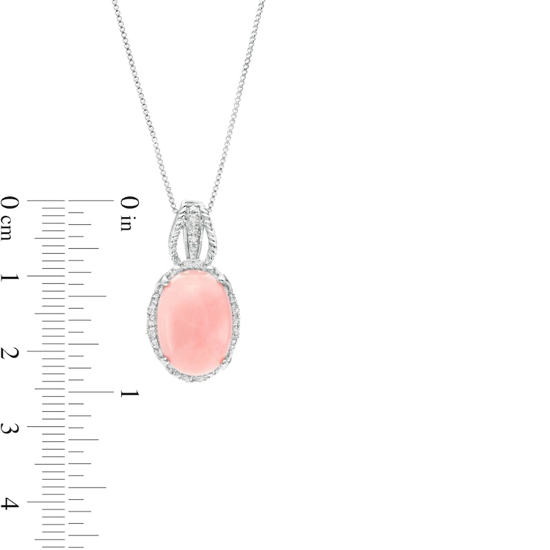 Main Image 3 of Oval Pink Opal and 1/20 CT. T.W. Diamond Frame Rope-Textured Triple Row Split Bail Pendant in Sterling Silver