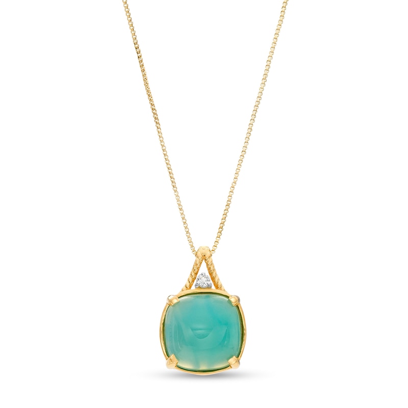 Main Image 1 of 12.0mm Cushion-Shaped Blue Chalcedony and White Topaz Pendant in Sterling Silver with 14K Gold Plate