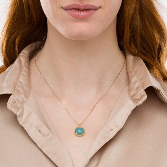 12.0mm Cushion-Shaped Blue Chalcedony and White Topaz Pendant in Sterling Silver with 14K Gold Plate