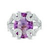 Thumbnail Image 0 of Oval Amethyst and Diamond Accent Bead Folded Ribbon Shank Ring in Sterling Silver