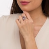 Thumbnail Image 1 of Oval Amethyst and Diamond Accent Bead Folded Ribbon Shank Ring in Sterling Silver