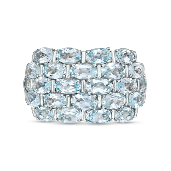 Oval and Round Aquamarine Multi-Row Ring in Sterling Silver