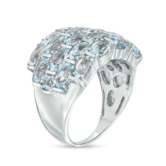 Oval and Round Aquamarine Multi-Row Ring in Sterling Silver