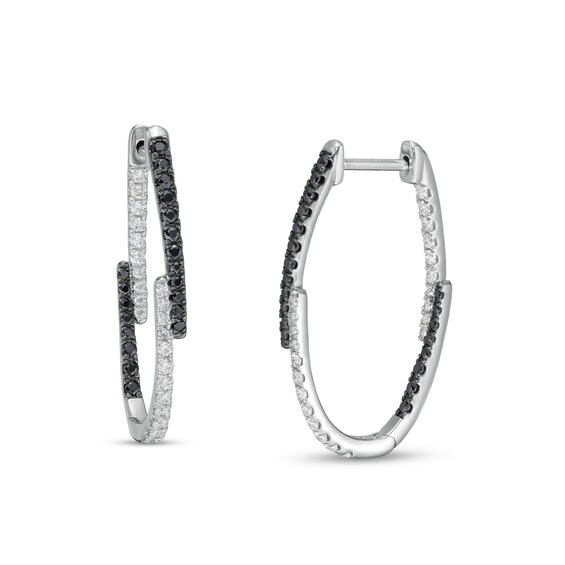 5/8 CT. T.w. Black and White Diamond Inside-Out Overlay Hoop Earrings in 10K White Gold