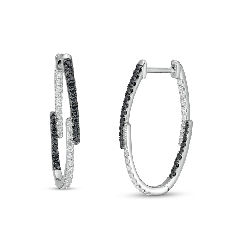 Main Image 1 of 5/8 CT. T.W. Black and White Diamond Inside-Out Overlay Hoop Earrings in 10K White Gold