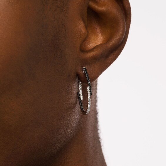 5/8 CT. T.w. Black and White Diamond Inside-Out Overlay Hoop Earrings in 10K White Gold