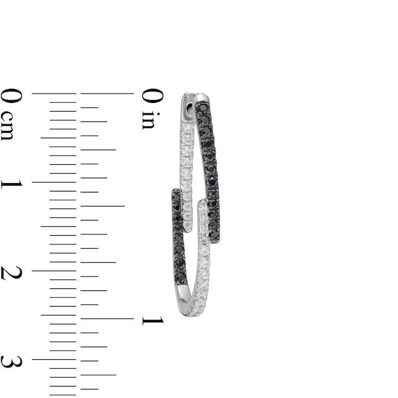 Main Image 3 of 5/8 CT. T.W. Black and White Diamond Inside-Out Overlay Hoop Earrings in 10K White Gold