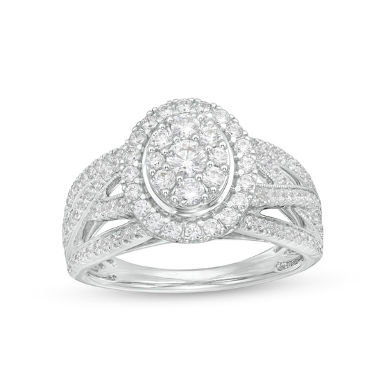 1 CT. T.w. Multi-Diamond Frame Twist Shank Ring in 10K White Gold