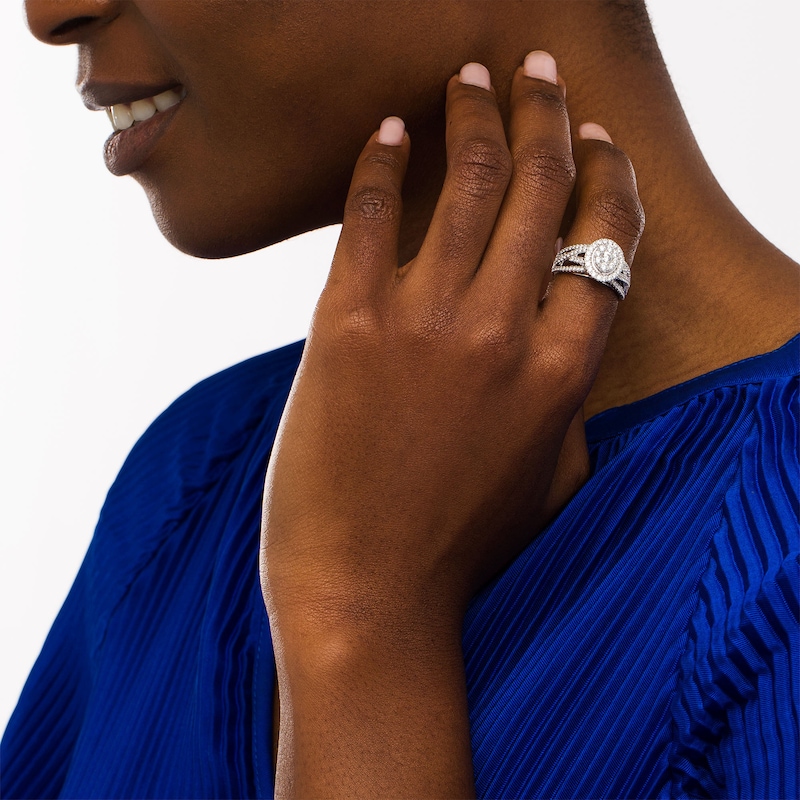 Main Image 2 of 1 CT. T.W. Multi-Diamond Frame Twist Shank Ring in 10K White Gold