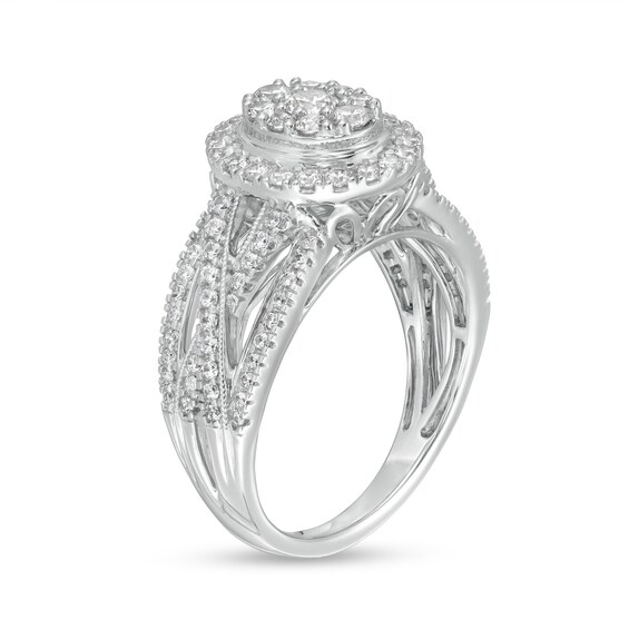 1 CT. T.w. Multi-Diamond Frame Twist Shank Ring in 10K White Gold
