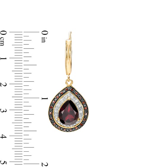Pear-Shaped Garnet and 1/5 CT. T.w. Red Enhanced and White Diamond Drop Earrings in Sterling Silver with 14K Gold Plate