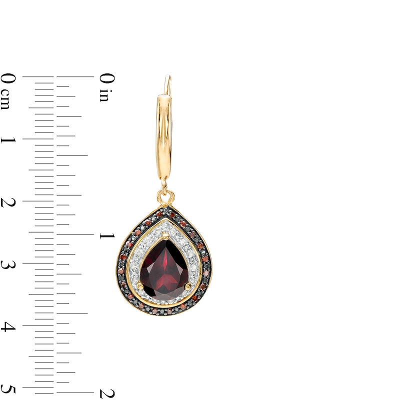 Pear-Shaped Garnet and 1/5 CT. T.W. Red Enhanced and White Diamond Drop Earrings in Sterling Silver with 14K Gold Plate