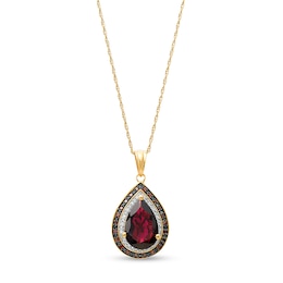 Pear-Shaped Garnet and 1/5 CT. T.W. Red Enhanced and White Diamond Pendant in Sterling Silver with 14K Gold Plate