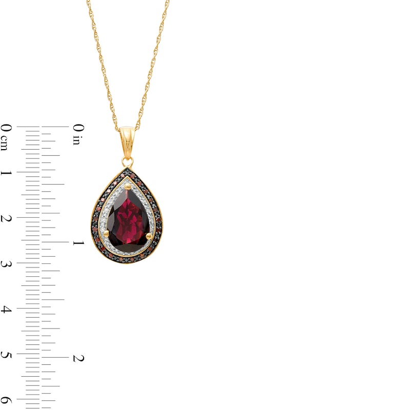 Main Image 3 of Pear-Shaped Garnet and 1/5 CT. T.W. Red Enhanced and White Diamond Pendant in Sterling Silver with 14K Gold Plate