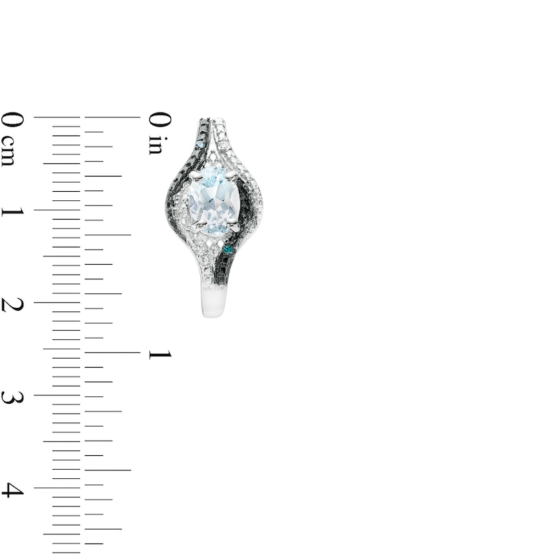 Main Image 3 of Oval Sky Blue Topaz with Blue Enhanced and White Diamond Bead Flame J-Hoop Earrings in Sterling Silver and Blue Rhodium