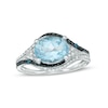 Thumbnail Image 0 of Sideways Oval Sky Blue Topaz with Blue Enhanced and White Diamond Accent Bypass Ring in Sterling Silver and Blue Rhodium