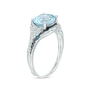 Thumbnail Image 2 of Sideways Oval Sky Blue Topaz with Blue Enhanced and White Diamond Accent Bypass Ring in Sterling Silver and Blue Rhodium