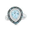 Thumbnail Image 1 of Pear-Shaped Sky Blue Topaz and 1/8 CT. T.W. Blue Enhanced and White Diamond Double Frame Ring in Sterling Silver