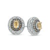 Oval Citrine with 1/4 CT. T.W. Champagne and White Diamond Double Frame Stud Earrings in Sterling Silver