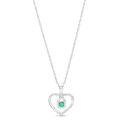 3.0mm Emerald and Diamond Accent Loop Heart Pendant in Sterling Silver