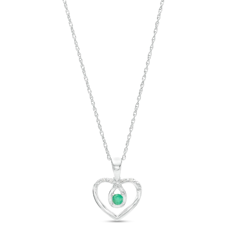 Main Image 1 of 3.0mm Emerald and Diamond Accent Loop Heart Pendant in Sterling Silver