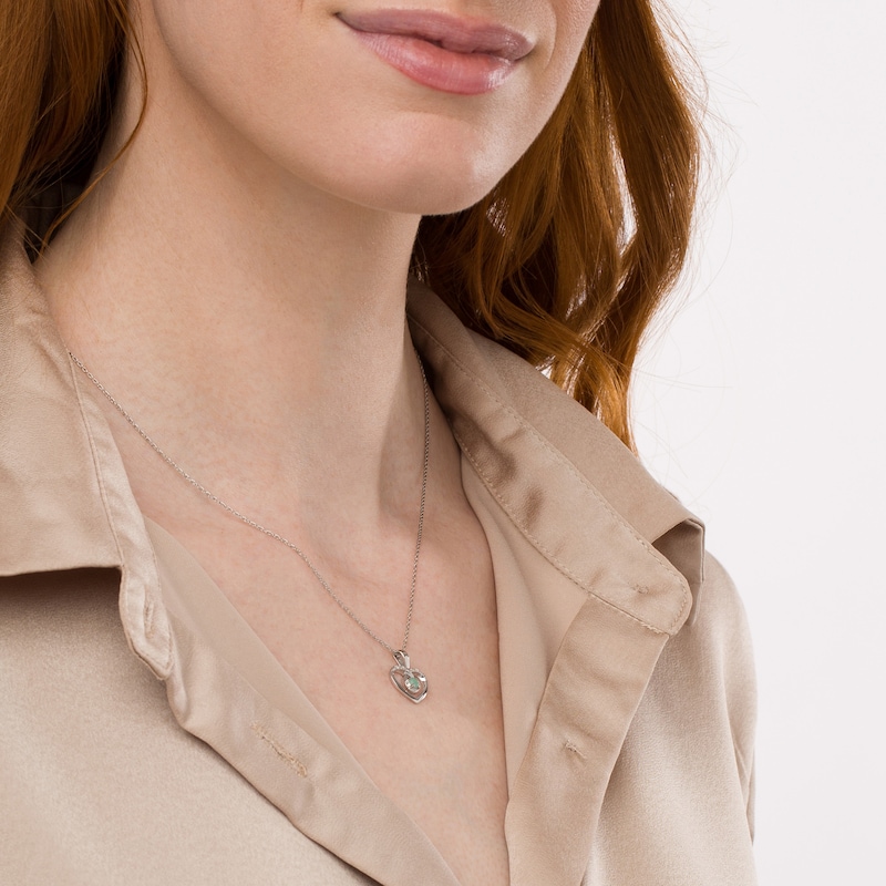 Main Image 2 of 3.0mm Emerald and Diamond Accent Loop Heart Pendant in Sterling Silver