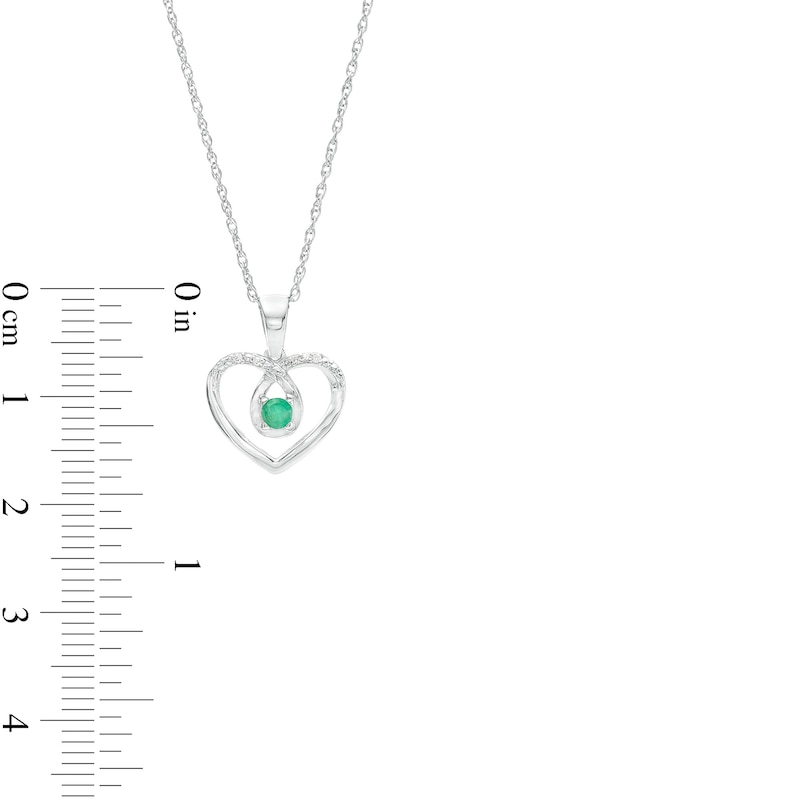Main Image 3 of 3.0mm Emerald and Diamond Accent Loop Heart Pendant in Sterling Silver