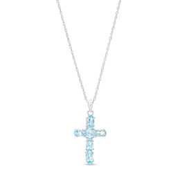 Oval Sky Blue Topaz Cross Pendant in Sterling Silver
