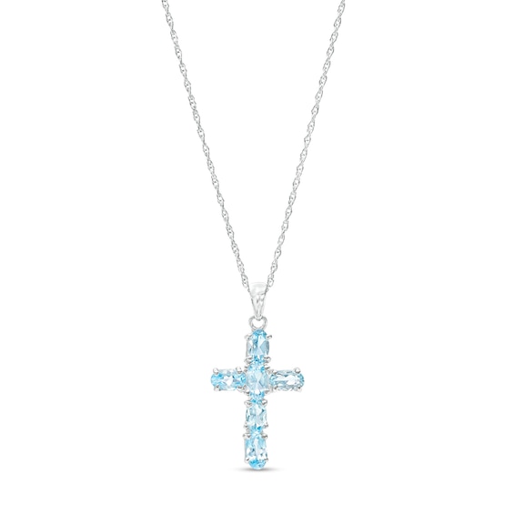 Oval Sky Blue Topaz Cross Pendant in Sterling Silver