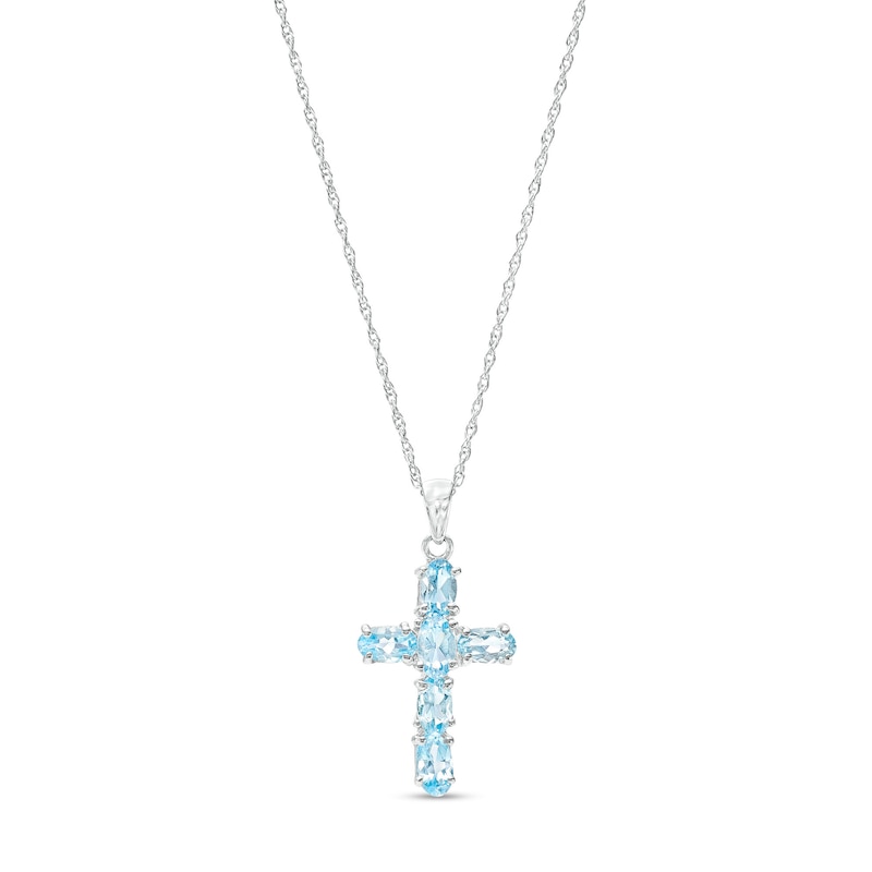Main Image 1 of Oval Sky Blue Topaz Cross Pendant in Sterling Silver