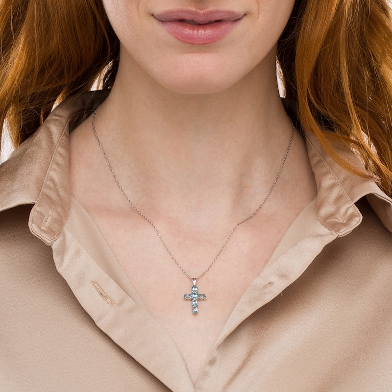 Main Image 2 of Oval Sky Blue Topaz Cross Pendant in Sterling Silver
