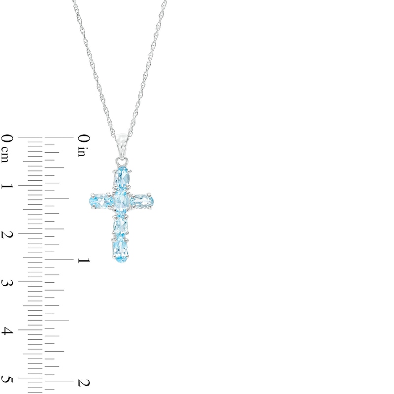 Main Image 3 of Oval Sky Blue Topaz Cross Pendant in Sterling Silver