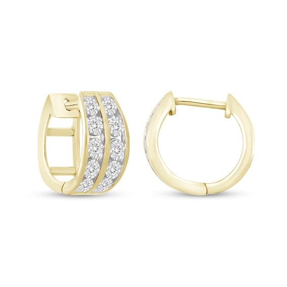 1/4 CT. T.w. Diamond Double Row Huggie Hoop Earrings in 10K Gold