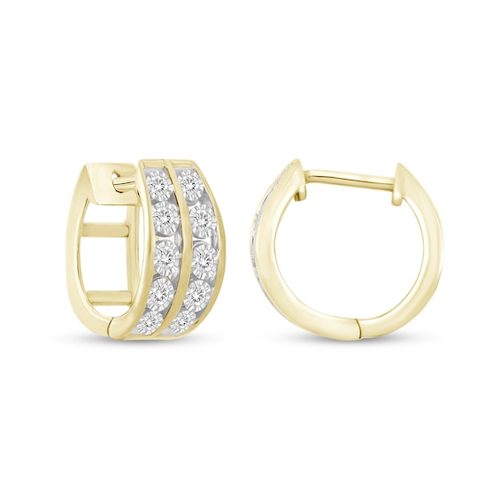 Men's 1/4 CT. T.w. Diamond Double Row Huggie Hoop Earrings in 10K Gold