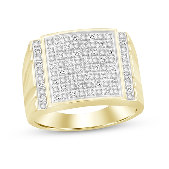 1/4 CT. T.w. Composite Diamond Square-Top with Side Accent Multi-Groove Shank Ring in 10K Gold