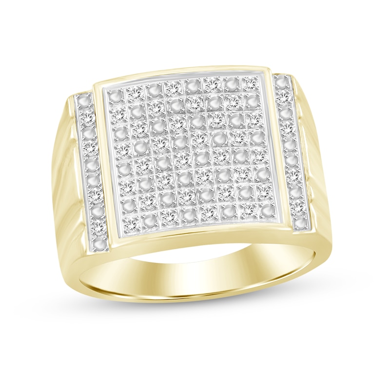 Main Image 1 of Men's 1/4 CT. T.W. Composite Diamond Square-Top with Side Accent Multi-Groove Shank Ring in 10K Gold