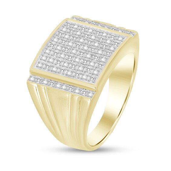 1/4 CT. T.w. Composite Diamond Square-Top with Side Accent Multi-Groove Shank Ring in 10K Gold
