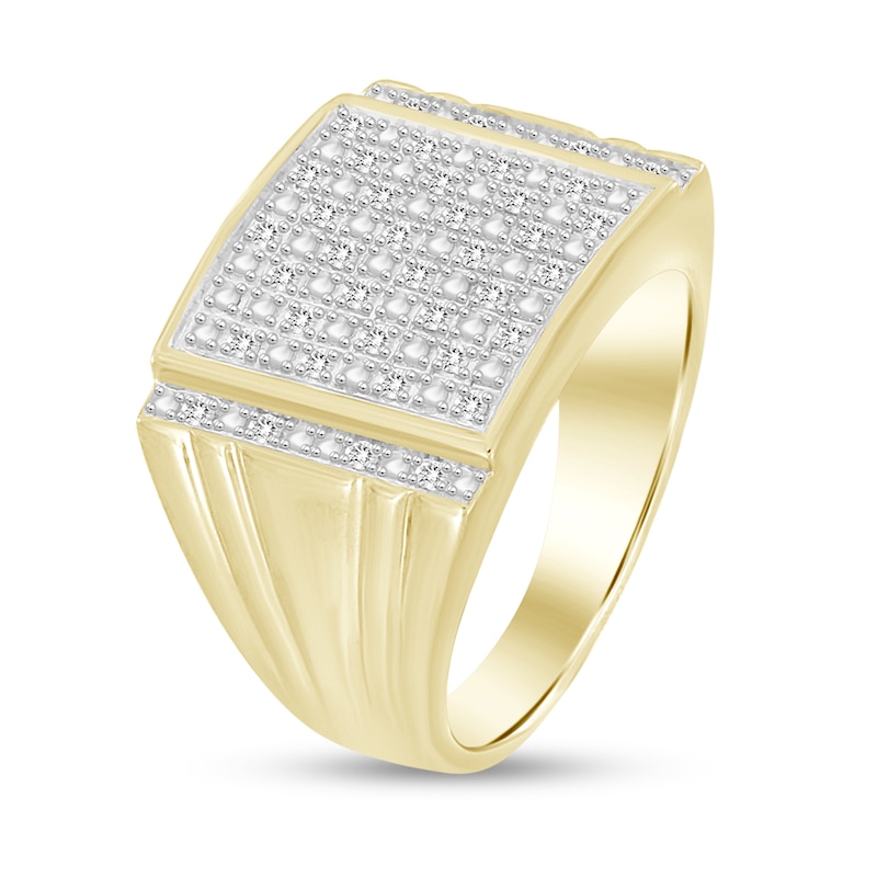 Main Image 2 of Men's 1/4 CT. T.W. Composite Diamond Square-Top with Side Accent Multi-Groove Shank Ring in 10K Gold