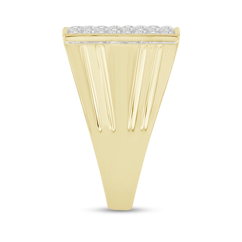 Main Image 3 of Men's 1/4 CT. T.W. Composite Diamond Square-Top with Side Accent Multi-Groove Shank Ring in 10K Gold